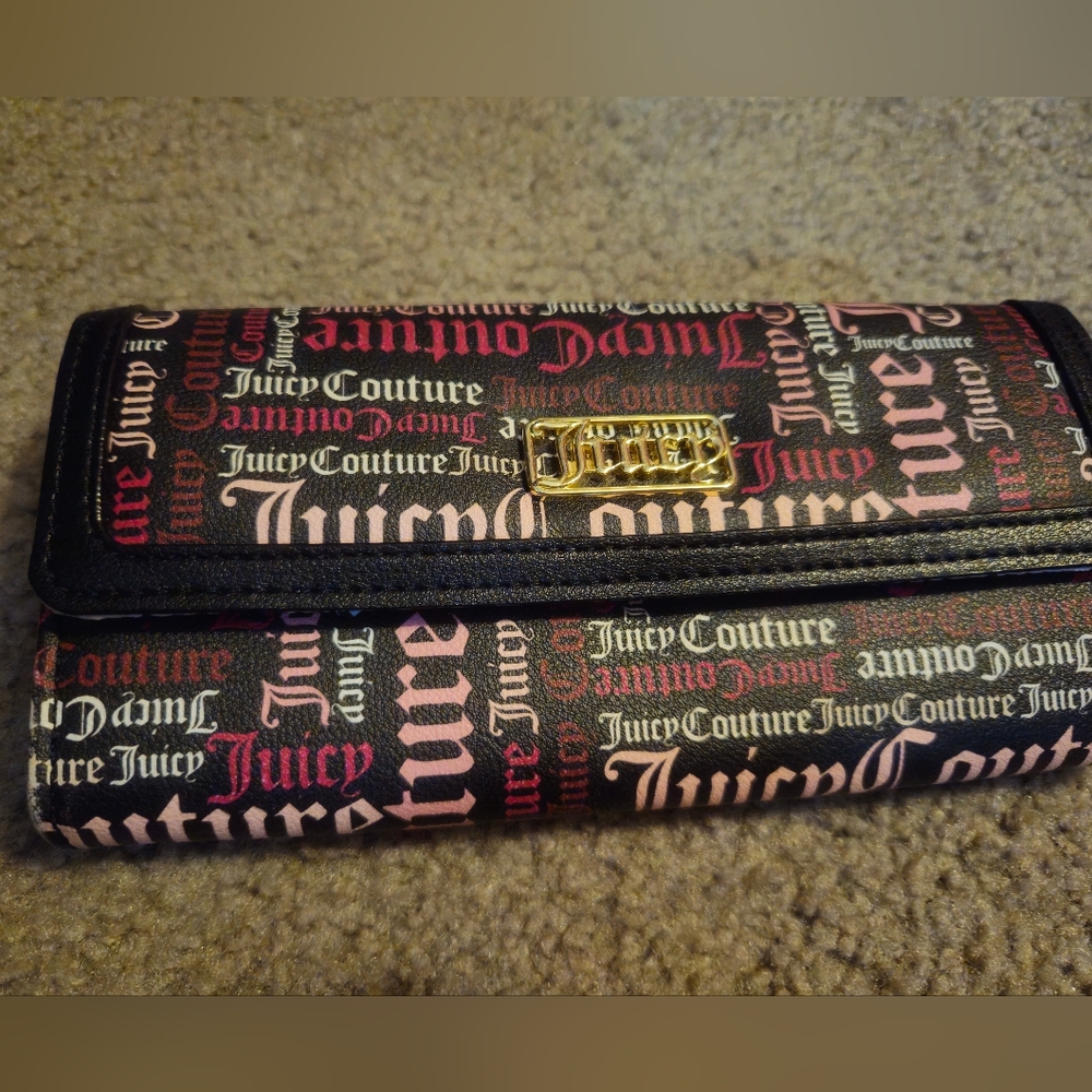 Juicy Couture Black, Gold, and Pink Women's Large Wallet | Y2K, Purse